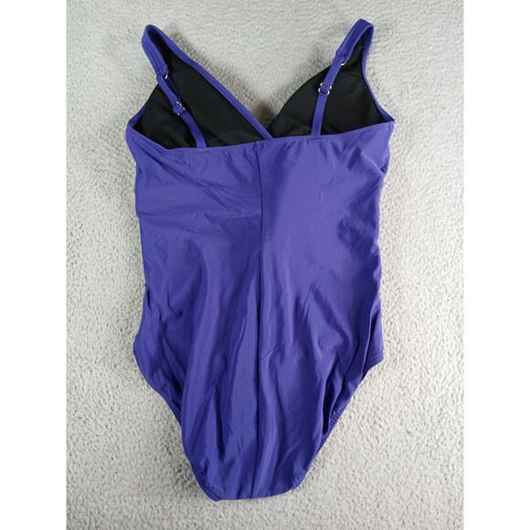 Aqua Green One Piece Swimsuit Womens XL Purple Solid Cheeky Padded V Neck NWT - Picture 7 of 10
